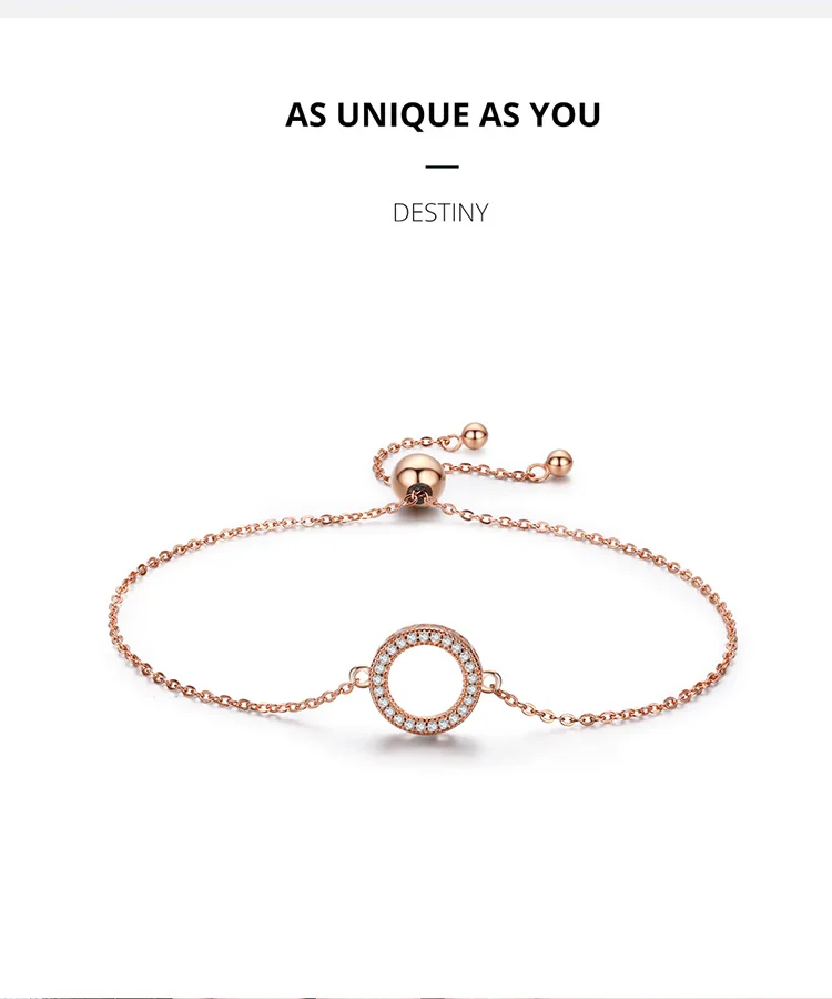 WOSTU 925 Sterling Silver Rose Gold Bracelet Glittering Round Circle Zircon Chain Link For Women Fashion Jewelry BKB030-C