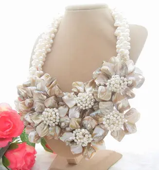 

Charming! 4Strands White Pearl&Shell Flower Necklace
