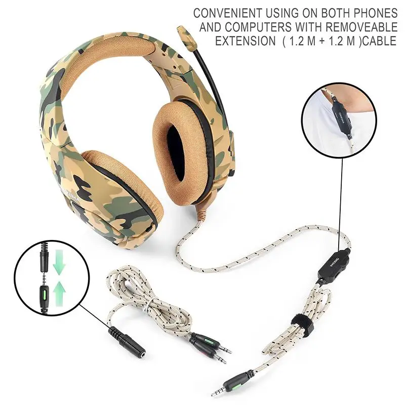 K1 Headset Stereo Bass Surround PC Gaming Headphones Game Headset with Mic for PC Mobile Phone for PS4 Xbox One