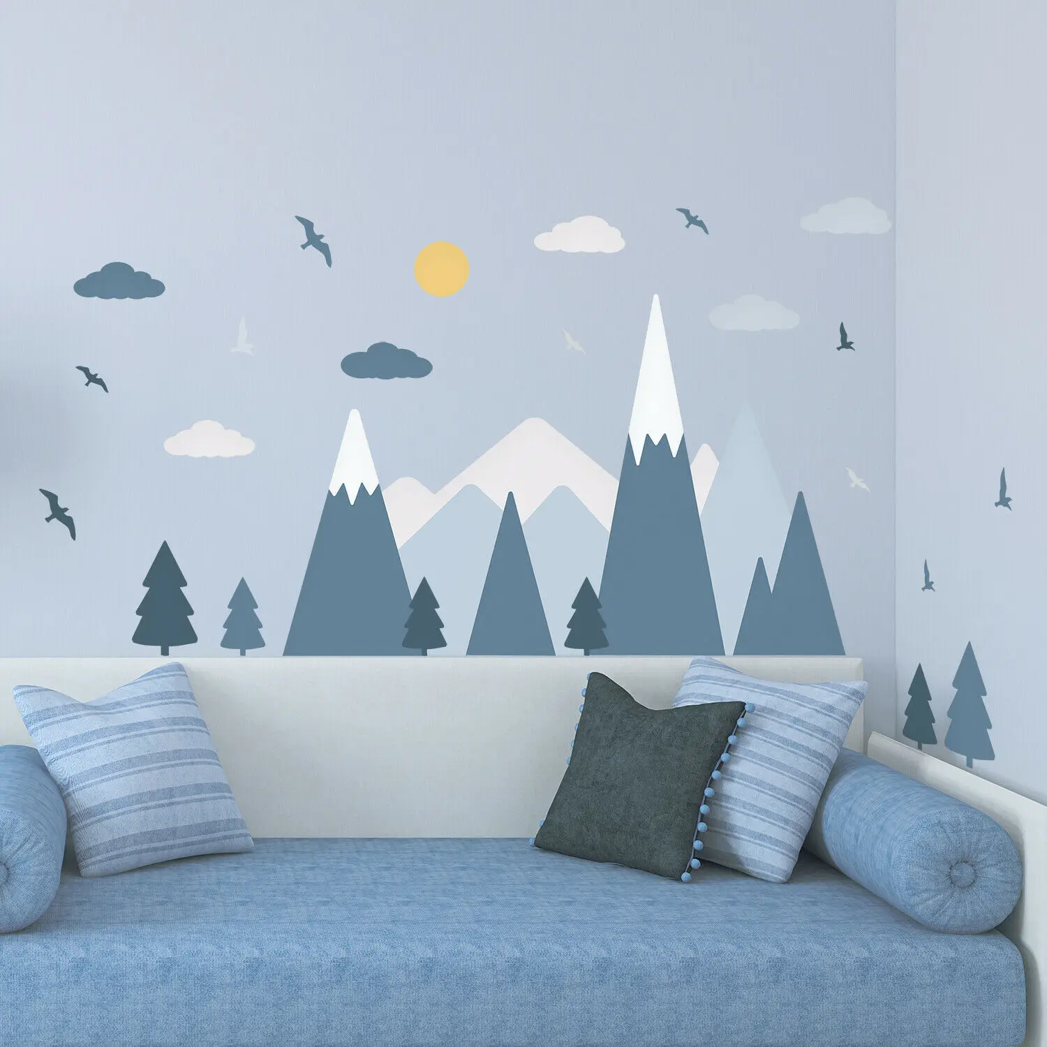 

Colourful Mountains Landscape Wall Stickers Vinyl Scandinavian Style Children Decals Nursery Babyroom Woodland Decor DW20497