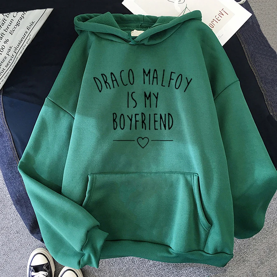 Draco Malfoy-Sudadera con estampado de letras para mujer, Sudaderas casuales verdes, Sudadera con capucha Harajuku, nueva moda