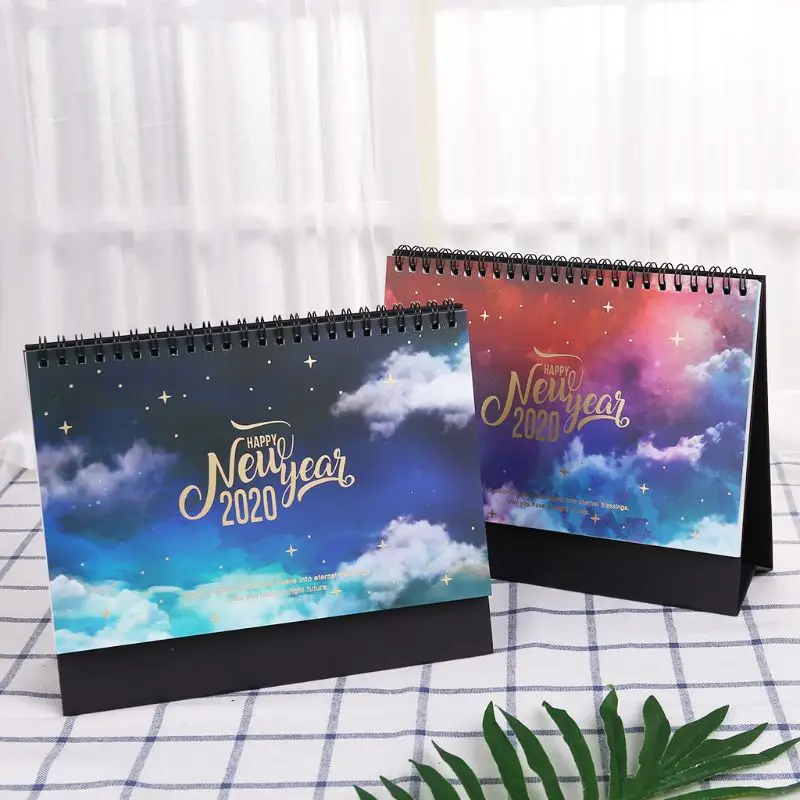 

2020 Dreamy Colorful Desktop Standing Coil Paper Calendar Memo Daily Schedule Table Planner Yearly Agenda Organizer