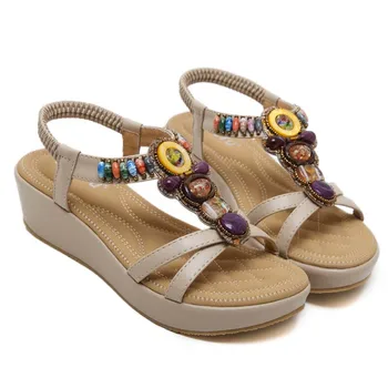 

Hot style 2020 Bohemian national wind sand wedge retro beaded female sandals