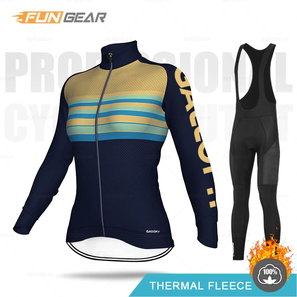 Женская одежда, зимняя одежда для горного велосипеда, одежда для велоспорта, Теплая Флисовая одежда для горного велосипеда с длинным рукавом, Ropa Ciclismo, набор для велоспорта - Цвет: Bib Set
