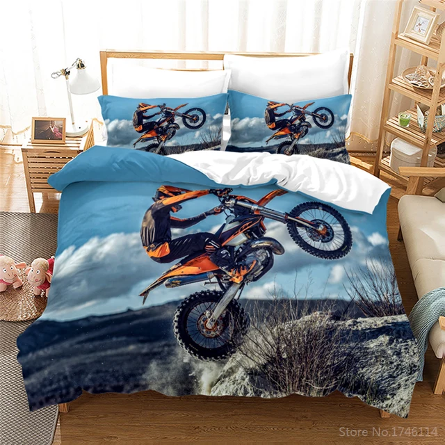 Motocross – parure de lit imprimée en 3D, housse de couette et taie  d'oreiller, pour la course de moto, taille double, Queen, King - AliExpress