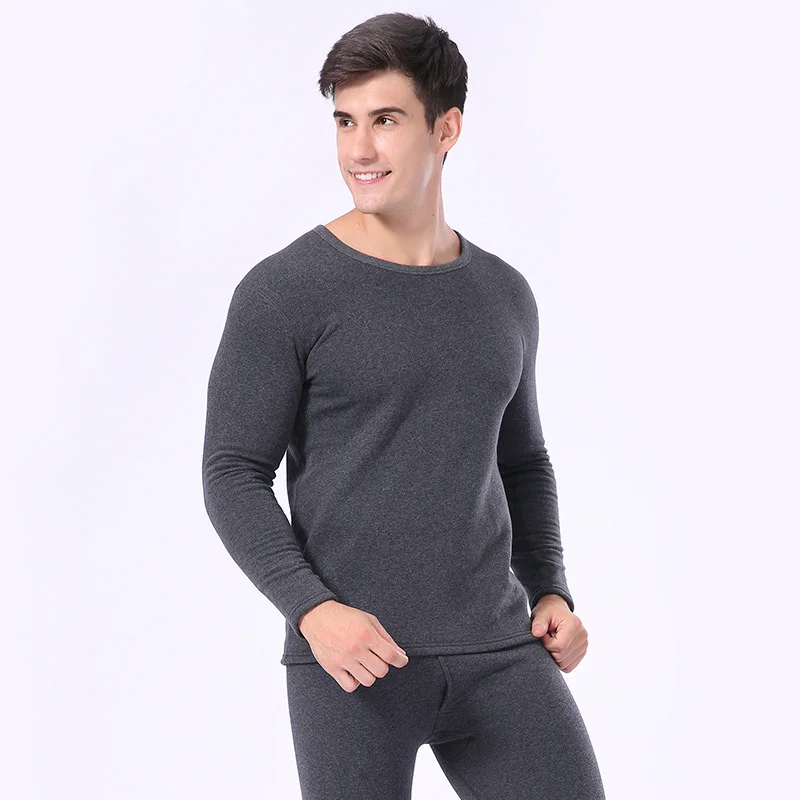 Men dark grey Термо белье, Комплект толстого теплого термобелья, зимние кальсоны, мужское термобелье, женское теплое бархатное термобелье, размер L-XXXL - Цвет: Men dark grey