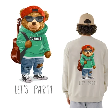 

Fashion Iron On Transfer For Clothes Music Guitar Bear Patches Heat Transfer Vinyl Sticker On Clothes Thermal Transfers Applique