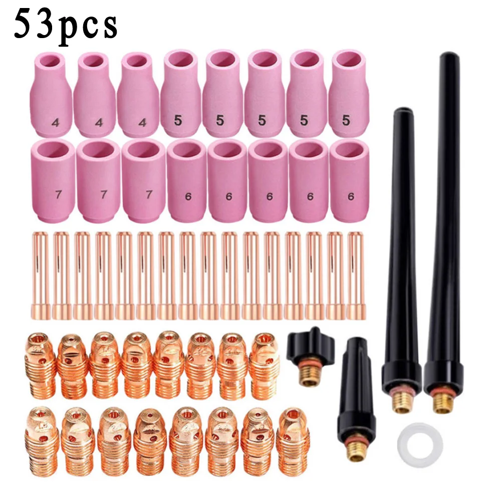 53pcs TIG Welding Torch Gas Lens Collet Body Consumables Cup Kit For WP-9/20/25 4 Argon Arc Back Cover WP-9 WP | Инструменты