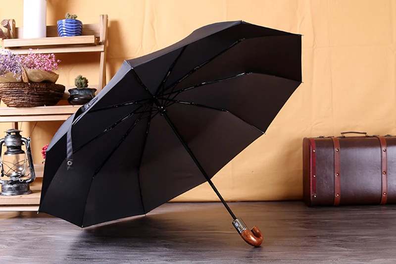 Классический твердый зонтик с деревянной ручкой дождь бизнес мужской качественный автоматический 10 ребра Сильный ветрозащитный 3 складной зонтик