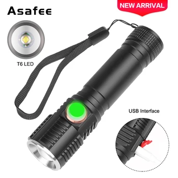 

Asafee C18 Powerful T6 LED Flashlight Lamp Zoom Torch USB Rechargeable Tactical Light Camping Hunting Lamp Flash Light Torch