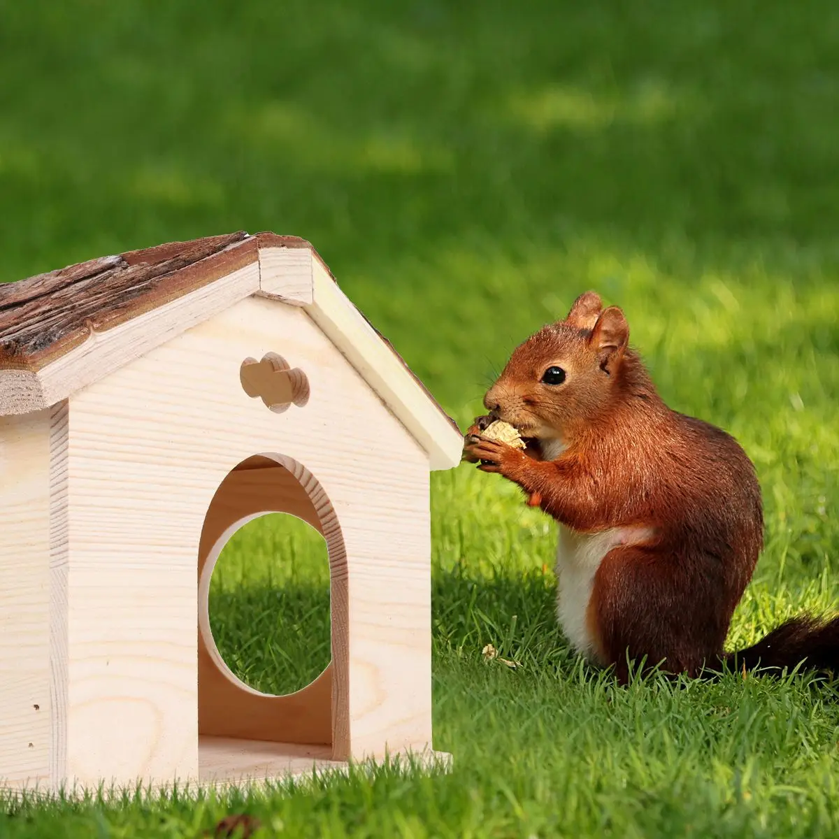 1pc Squirrel Guinea Pig Cabin Wood House Log Cabin Chinchilla And Guinea Pigs Hut Hideout for Pet Shop Home (Brown, Khaki)