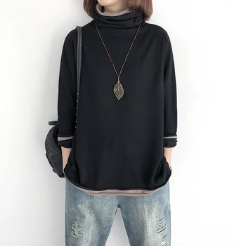 

Sweater Women's Fake Two Piece Color Matching Loose and Thin New Style Pullover Short Warm Knit Tops Autumn and Winter
