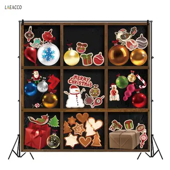 

Laeacco Christmas Photography Backdrop Wooden Shelf Balls Snowman Tree Children Portriat Photocall Photo Background Photo Studio