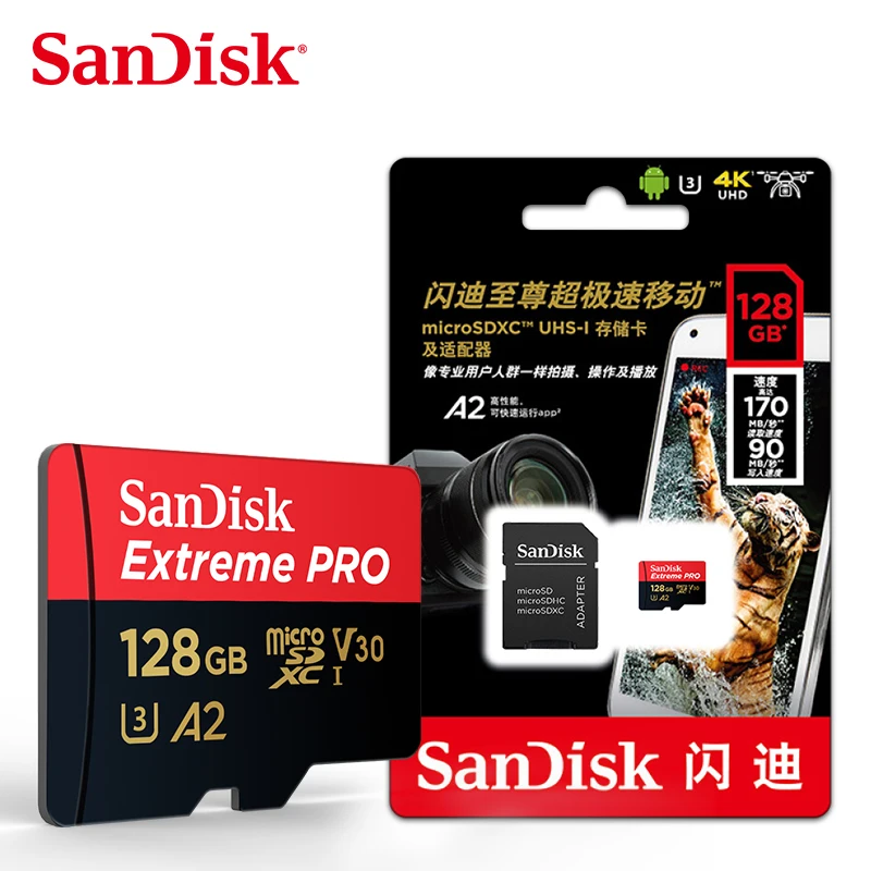 Sandisk Экстремальный Pro Micro SD карта A2 V30 карта памяти 32 Гб 64 Гб 128 ГБ TF карта класса 10 16 Гб 200 ГБ 256 ГБ флэш-карта - Емкость: 128GB