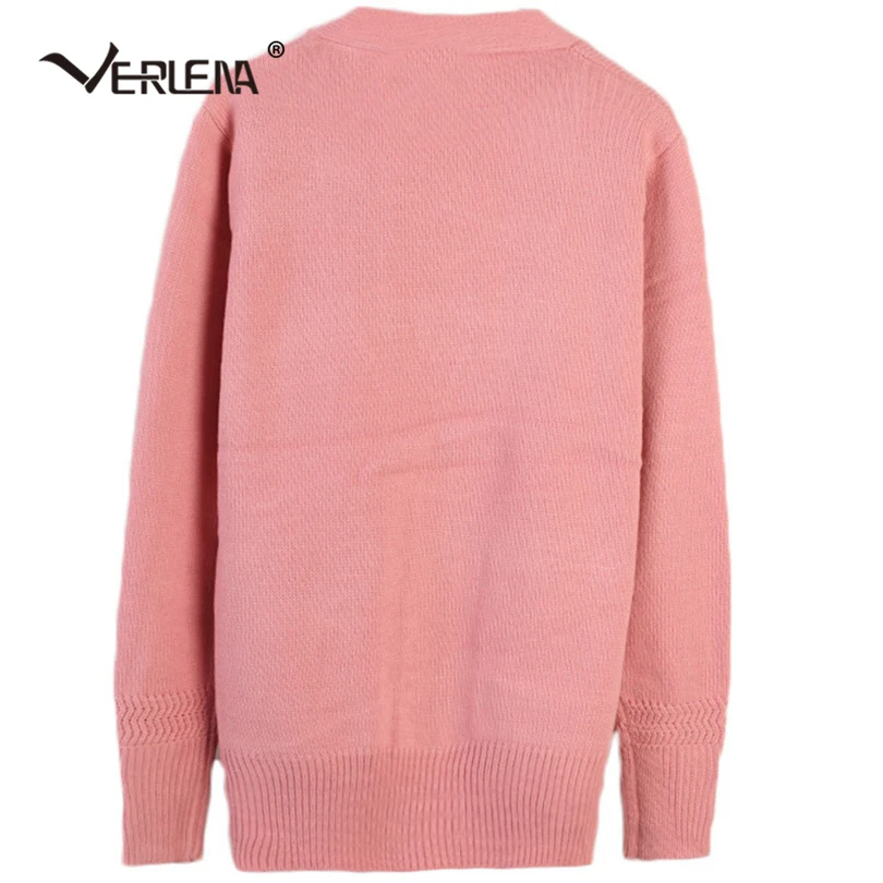 Verlena Stripe Decorated V-Neck Cardigan Long Sleeve Double Patch Pockets Sweet Pink Casual Autumn Sweater Women Pull Femme