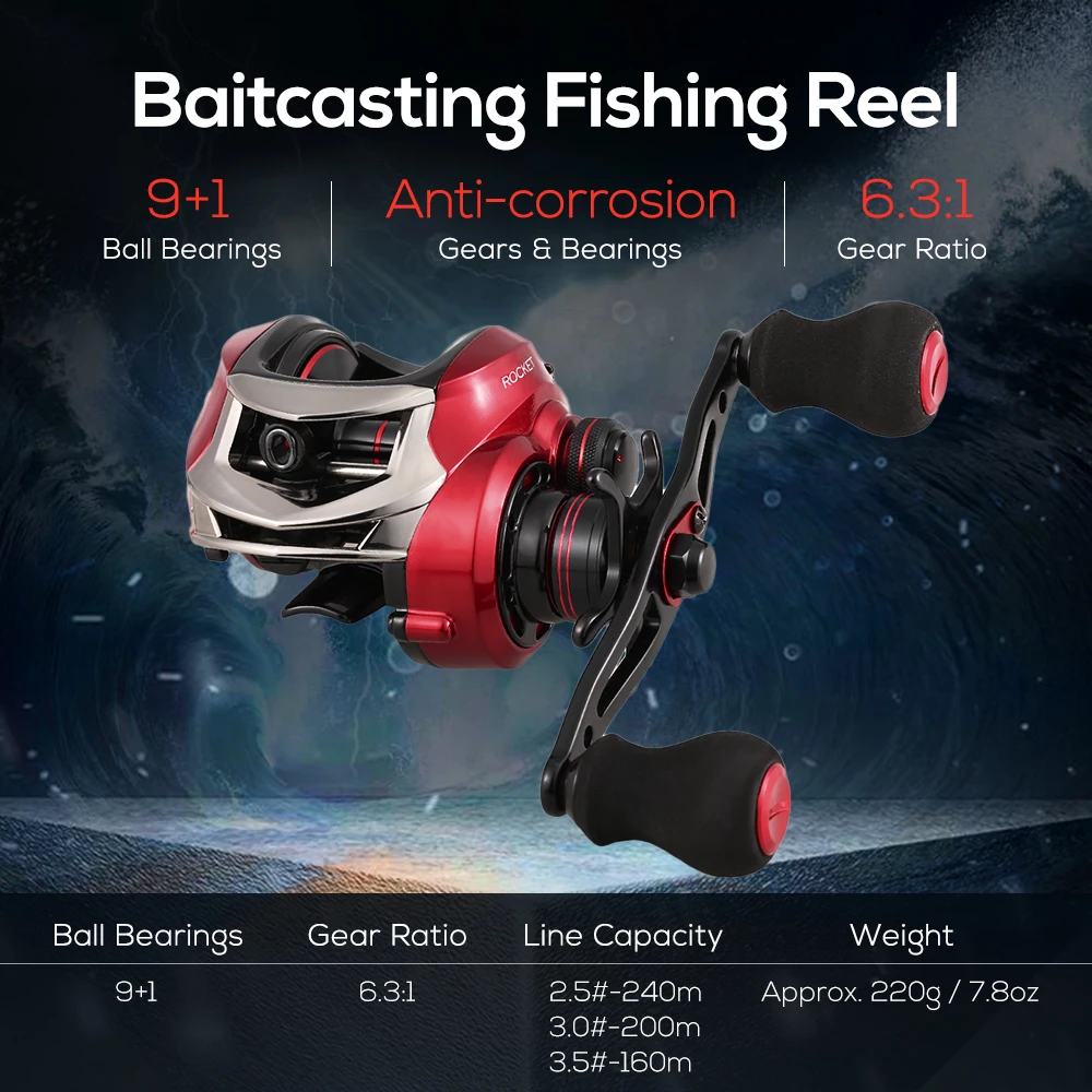 

Fishing Reels 9+1 BB 6.3:1 High Speed Baitcasting Reel 8KG Max Drag Power Fishing Reel Carp Fishing Reel Tackle