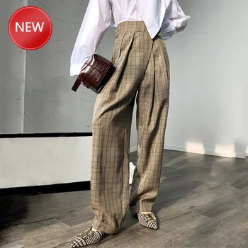 

Wide Leg PantsHigh Waist Harem Pants Women Spring Autumn Magic Waist Plaid Loose Casual Pants Women Trousers 2020