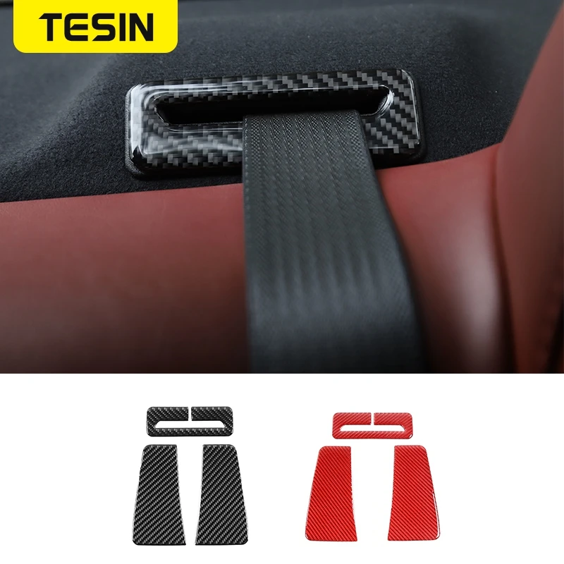 

TESIN Carbon Fiber Car Seat Belt Panel Frame Interior Trim Sticker Decoration for Dodge Challenger 2015-2020 Accessories