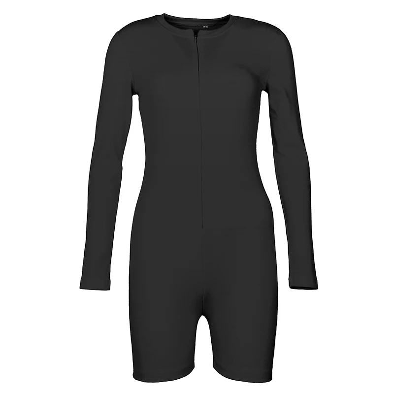 Autumn Neon Women Playsuits Casual Street Rompers V-Neck Zipper Skinny Black Winter Outfits Double Side Wear Jumpsuit GV108
