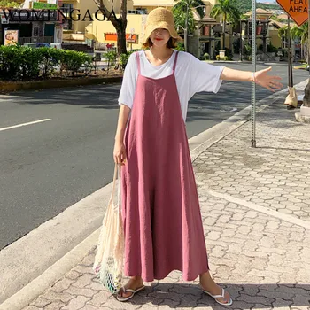 

Korea 2020 New Summer Korean Styles Fashion Women Clothes Strapless Wide Legs Linen And Cotton Loose Full Length Pants Y040