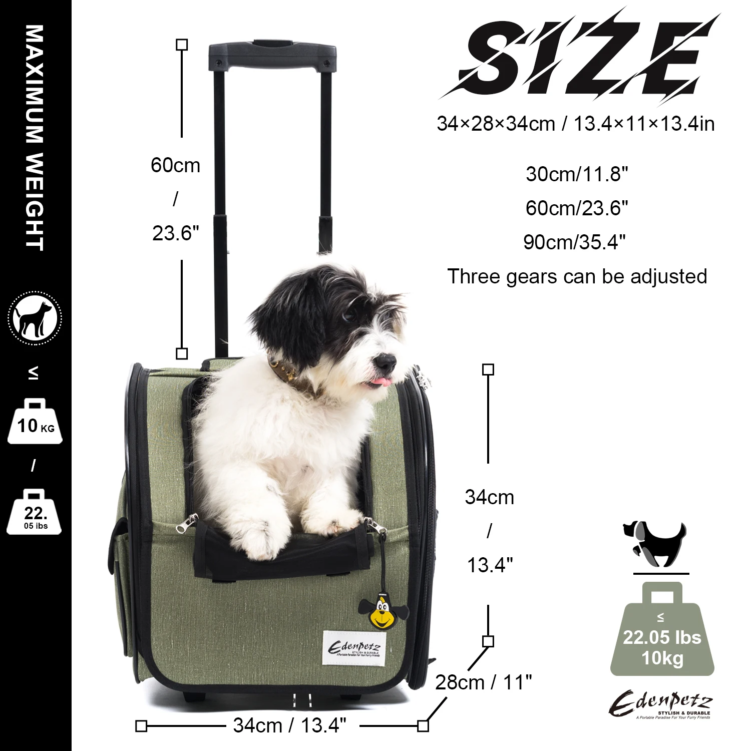 Bolsa para mascotas 33 cm de ancho, 42 cm de alto, 27 cm de grosor, mochila para gatos y perros, maleta para mascotas de dos ruedas | cochecito de perro Sxh2818517 