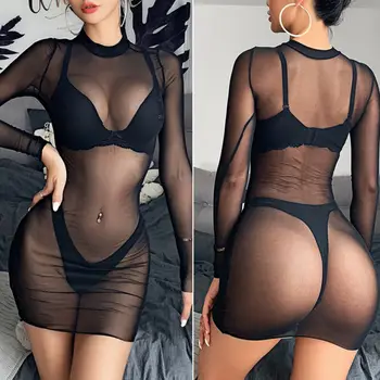

2020 Vadim Summer Women Sexy Transparent Bikini Cover Up Beach Dress Swimwear Swim Bathing Suit See-through Beach Cover-up