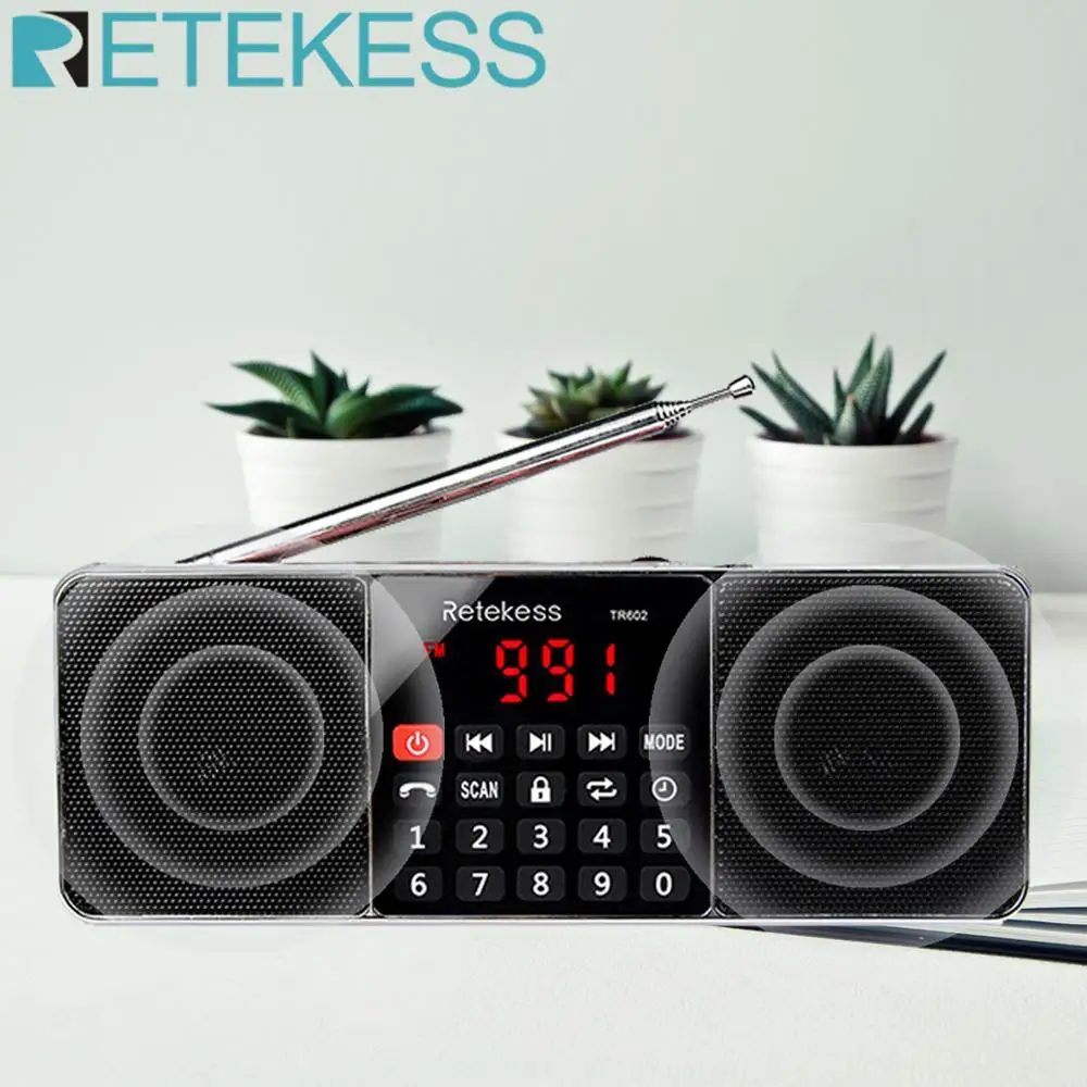 RETEKESS TR602 Digital Portable AM FM Radio Bluetooth Speaker AUX Stereo MP3 Player TF/SD Card Sleep Timer USB Drive LED Display