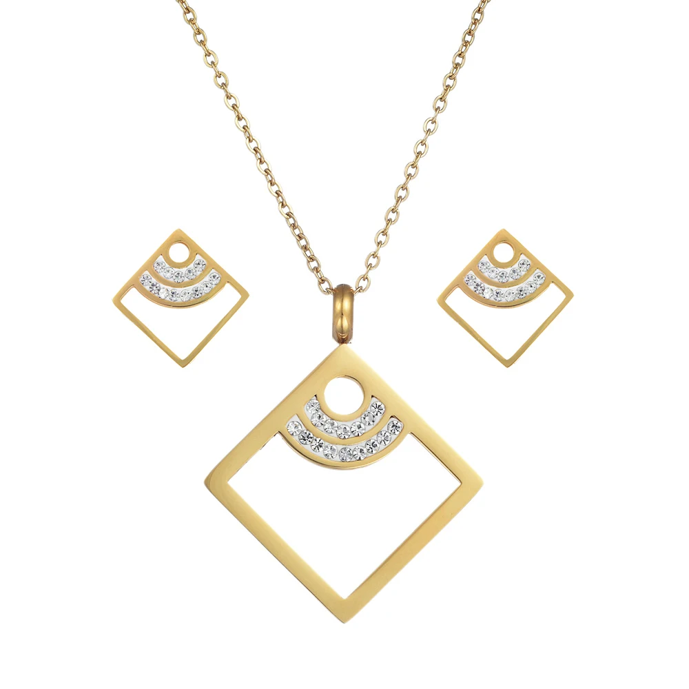 

004Jewelry Set For Women Silver & Gold Color Round Design Necklace Stud Earrings Party Jewelry 2020