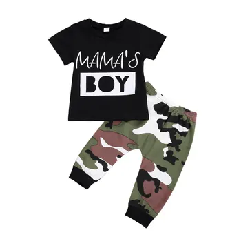 

Newborn Infant Baby Boys Camouflage Outfits Suits, Short Sleeve Letter Printed T-shirt Top + Long Pant Casual Clothes Sets