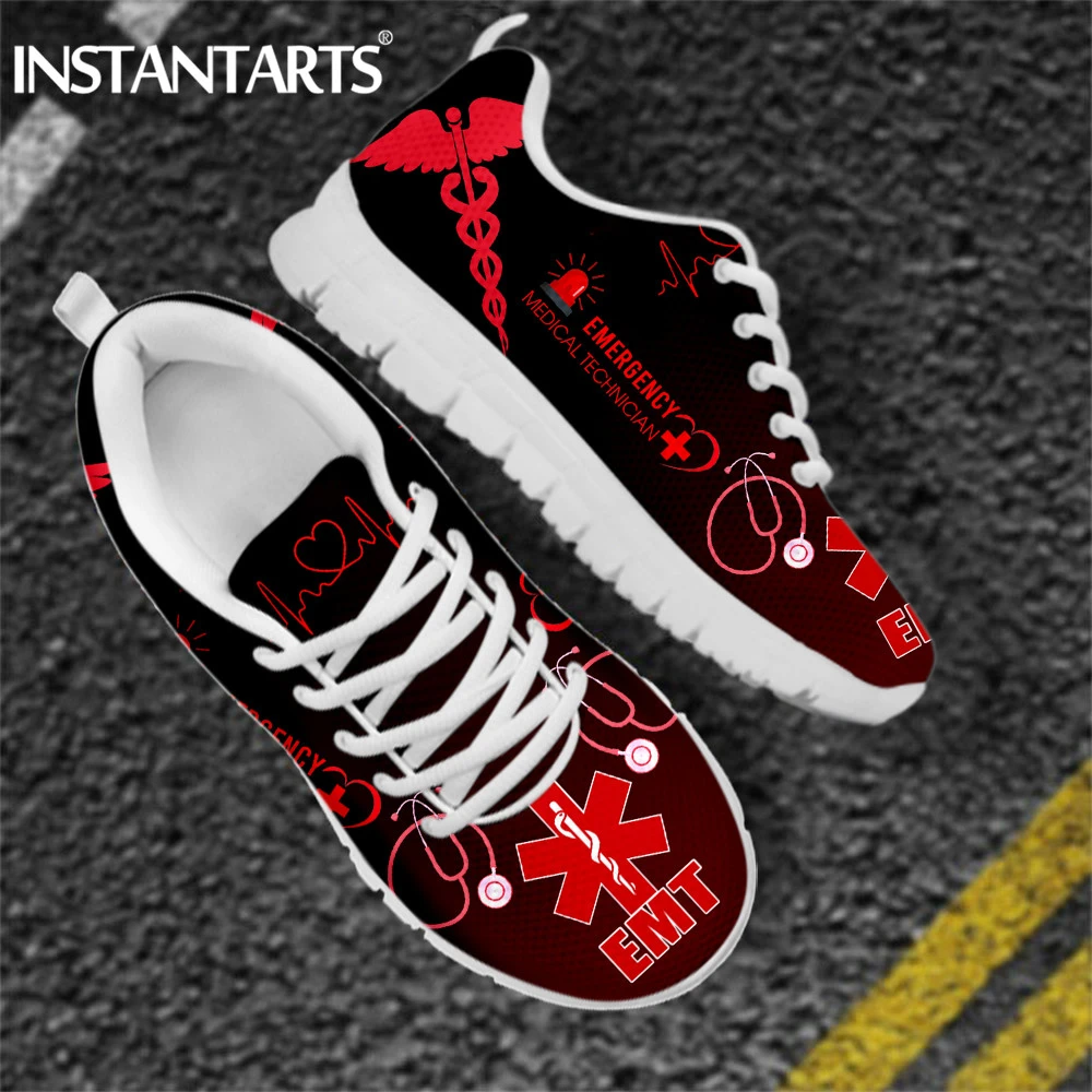 INSTANTARTS Mesh Premium Physio Nurse Shoes Red Gradient Paramedic EMS EMT  Heartbeat Brand Design Female Lace Up Footwear Mujer|Women's Flats| -  AliExpress