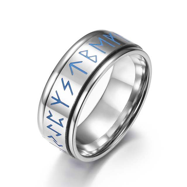 Viking Runes Stainless Steel Rings For Men 8mm Wedding Band Rotatable luminous Rings Jewelry Gift