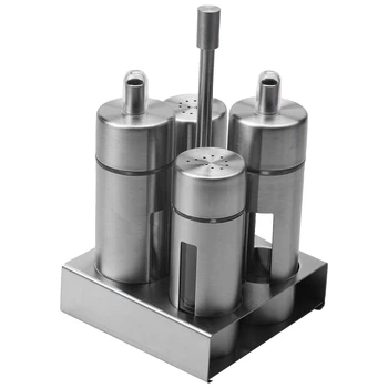 

5Pcs/Set Stainless Steel Spice Rack Cruet Condiment Spice Jars Set Salt And Pepper Seasoning Cooking Kitchen Tool