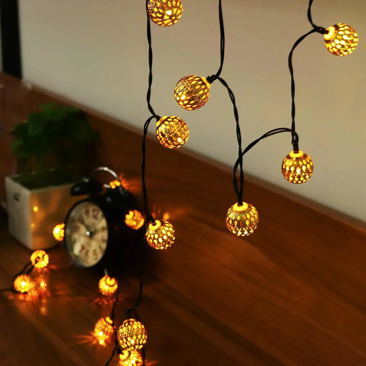 Warm white 30LED 20 Вт, 30 Вт, 50LED солнечное освещение гирлянды светодиодные уличные садовые фонари марокканский серебрянный металлический шар, волшебное сказочное настенный светильник для дома Декор для патио - Испускаемый цвет: Warm white 30LED