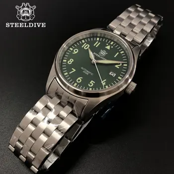 

STEELDIVE Pilot Watch NH35 Automatic Mechanical Dive Watch Sapphire Auto Date Calendar Stainless Steel 20Bar Dive Watch Men