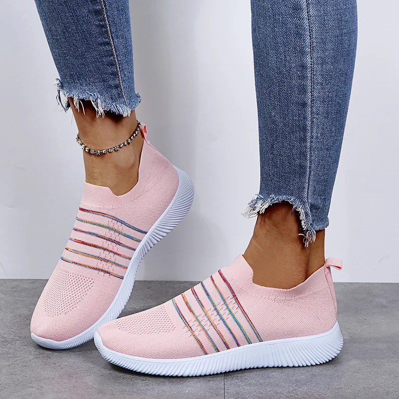 Zapatillas de deporte informales para mujer, zapatos planos, mocasines ligeros de malla transpirables, de talla grande, 2021