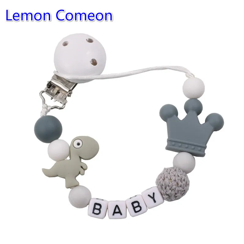 Limón vamos personalizado DIY nombre del bebé hecho a mano Portachupetes dinosaurio de silicona mordedor de cuentas para bebé dentición cadena