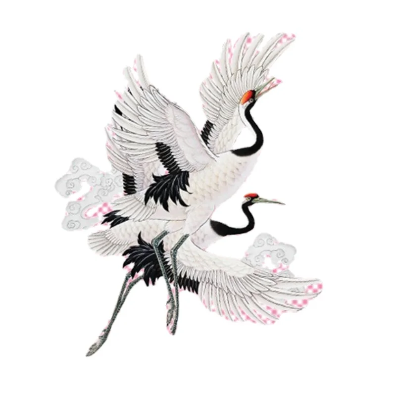 Термоклейкие нашивки с изображением крана птицы и цветов вышитая аппликация для