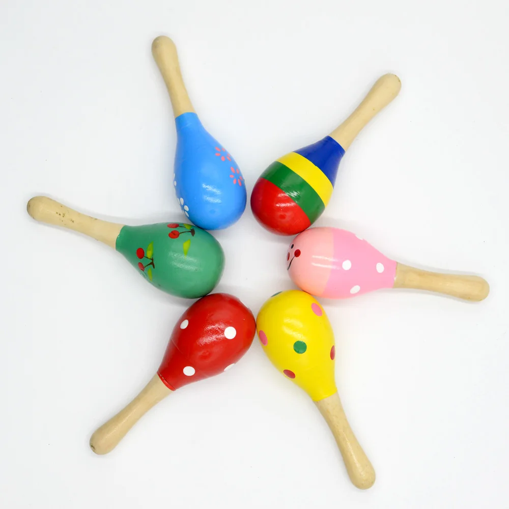 1 Pcs Colorful Wooden Cartoon Maracas Toys Orff Musical Instruments Wood Sand Hammer Exercise Auditory Bell for Baby Children