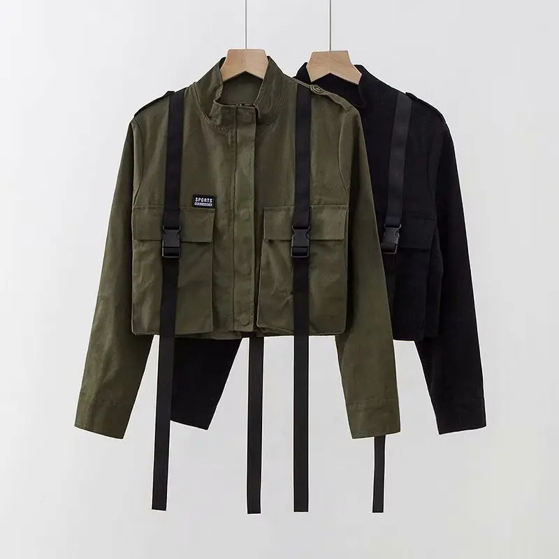 

Europe And America INS Trend New Style Bag Buckle Short Long-sleeved Coat Tooling Jacket Flight Training Suit Students Tops