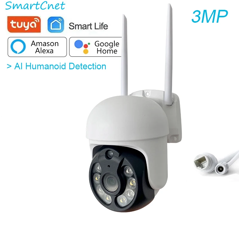 Tuya Smart Life 3MP PTZ AI HD Waterproof Outdoor IP Camera P2P WiFi Security CCTV Surveillance For Google Home Alexa | Безопасность и