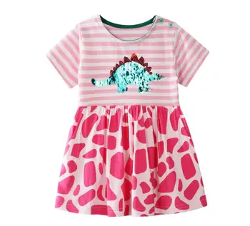 

2019 Children Girls Summer Striped Sequined Cartoon Dresses , Princess Cute Clothing 6 pcs/lot, Wholesale