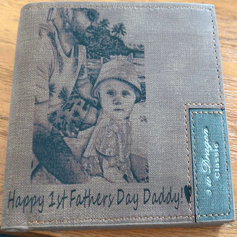  Best Custom Family Wallet Baby Photo WaMen Wallet Grey Fabric Purse Engrave Wish Custom Dad Short W