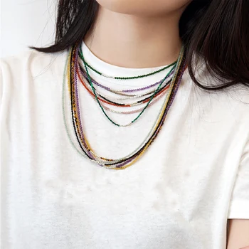 

FFWFF Handmade 2mm Diy Adjustable Natural Stone Crystal necklace for Women Charm Bead Stainless Steel necklaces Men Jewelry