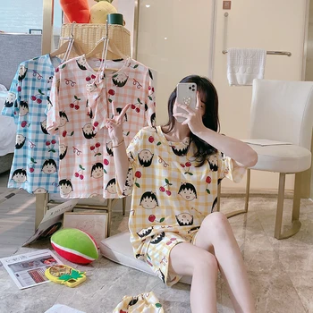

Summer Pajamas Set Women's Short-sleeved Sleepwear Set T-shirt + Shorts Two-piece Suit Cute Pyjamas Women's Clothing M-2XL