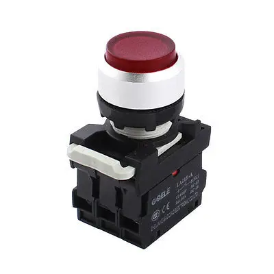 

AC 220V 22mm Thread DPST Momentary Red Pilot Lamp Plastic Push Button Switch