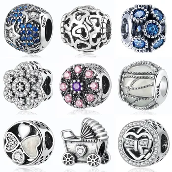 

Authentic S925 Bead Clover Baby Pram Medallion Loving Ties Floral Charms fit Lady Bracelets DIY Jewelry