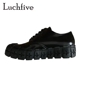 

Sawtooth Rubber Sole Flats Casual Shoes Women's daily Loafers Lace up Round Toe Sneakers Shoes Women patent Leather Shoes