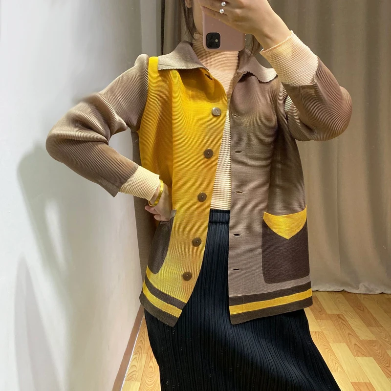 Changpleat Весна Осень Новые Женские базовые куртки пальто Miyak Плиссированное модное однобортное Свободное пальто большого размера цвета