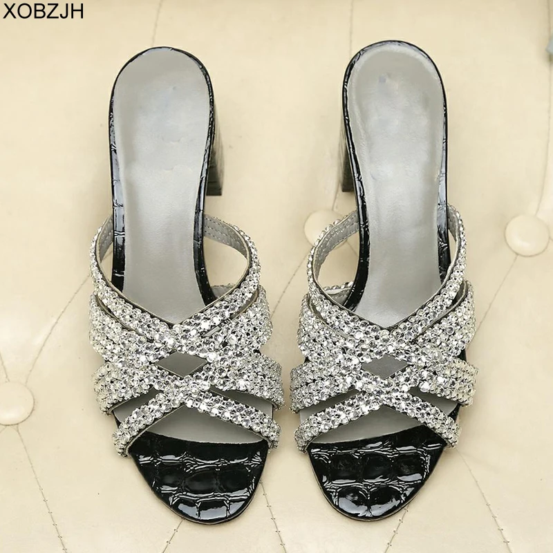 

Women Shoes Summer Flat luxury G Sandals 2019 Brand Designer Rhinestone Sandals Black Genuine Leather Sole Slippers Shoes Woman