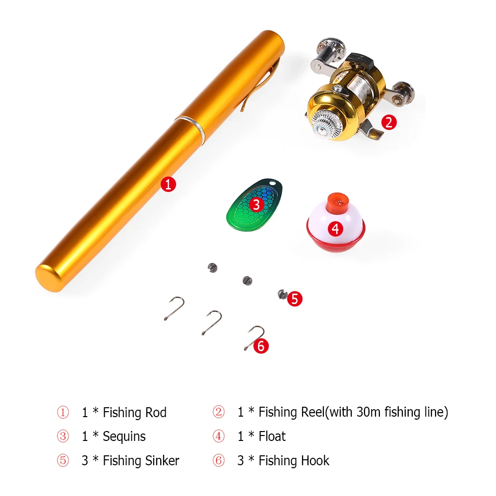 

Portable Pen Rod Fishing Set Mini Telescopic Fishing Rod Pole + Reel + Line Baits Jig Hooks Pocket Fishing Reel Accessories